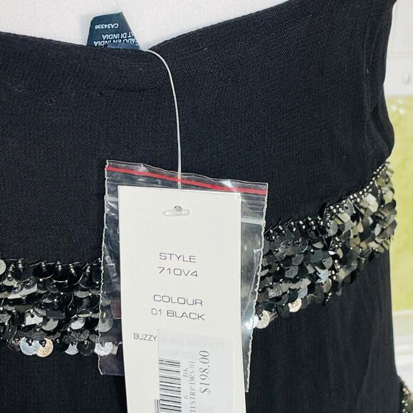 French Connection Black Fully Lined Buzzy Beaded Spaghetti Night Out Dress. NWT - Picture 10 of 10
